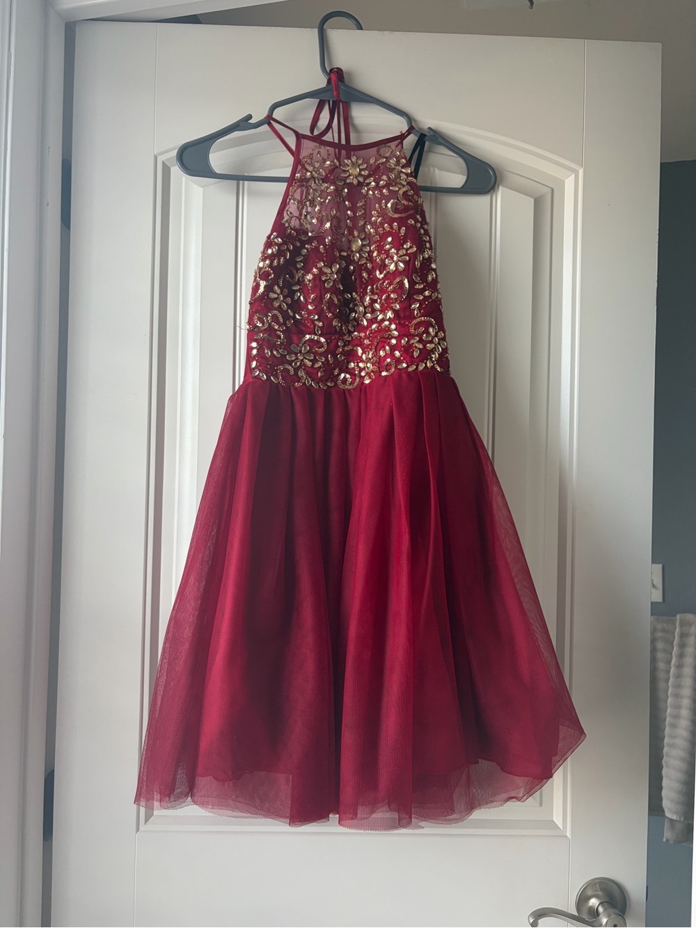 Royalty For Me Burgundy Halter Sequin Tulle Party Dress